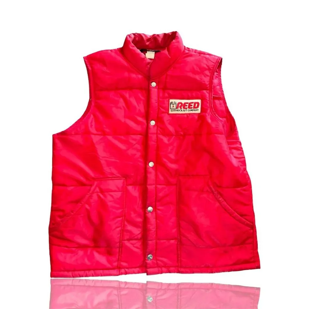 Vintage Swingster 70’s Red Puffer Vest Men's L Retro Casual Logo Patch: Snap Up